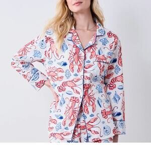 Printfresh Lobster Landing Shell Long Sleeve White Blue Red XS